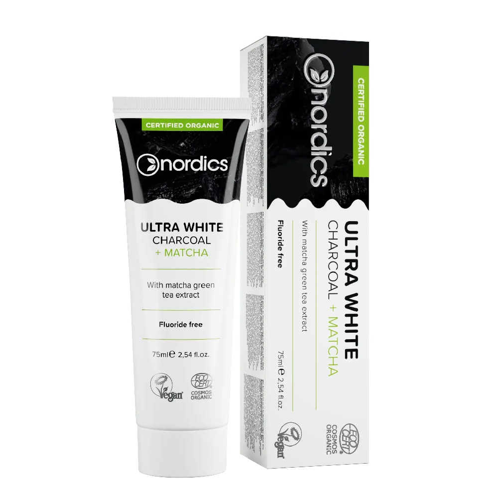 1146461680086090 Ultra White Organic Toothpaste pasta do zębów bez fluoru z węglem Charcoal + Matcha 75ml - obrazek 1