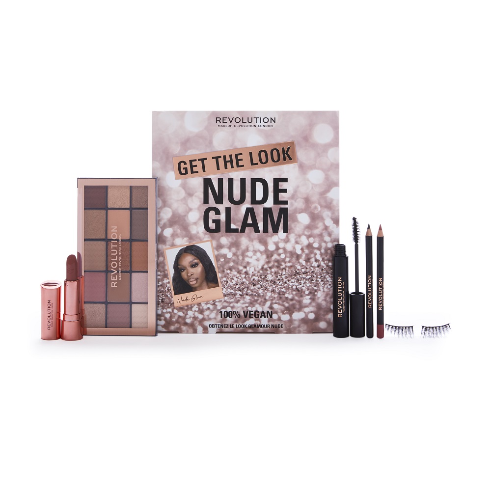 11860941667820582 Get The Look: Nude Glam Makeup Set zestaw Khol Eyeliner Black 1.15g + Reloaded Palette Understated 15x1.1g + Satin Kiss Lipstick Chauffeur 3.5g + Satin Kiss Lip Liner Chauffeur 1.15g + Mascara Black 8g + Flutter Lashes - obrazek 1