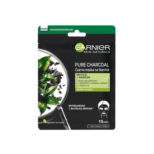12680021653378193 Pure Charcoal Black Tissue Mask matująco-oczyszczająca maska na tkaninie z ekstraktem z czarnej herbaty 28g - obrazek 1