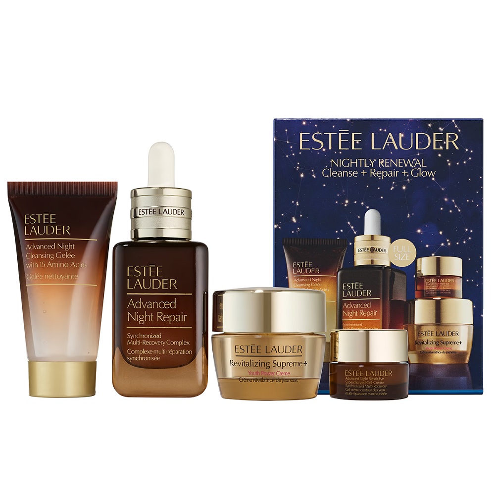 12693021730092940 Nightly Renewal zestaw żel oczyszczający do twarzy na noc 30ml + serum naprawcze 50ml + rewitalizujący krem do twarzy 15ml + krem pod oczy 5ml - obrazek 1