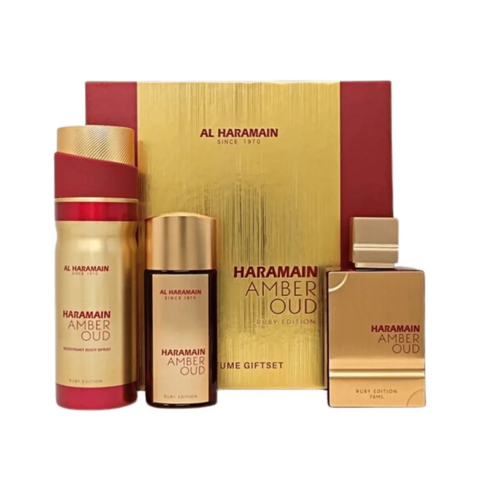 13727951760804300 Amber Oud Ruby Edition zestaw woda perfumowana spray 75ml + woda perfumowana spray 30ml + dezodorant spray 200ml - obrazek 1