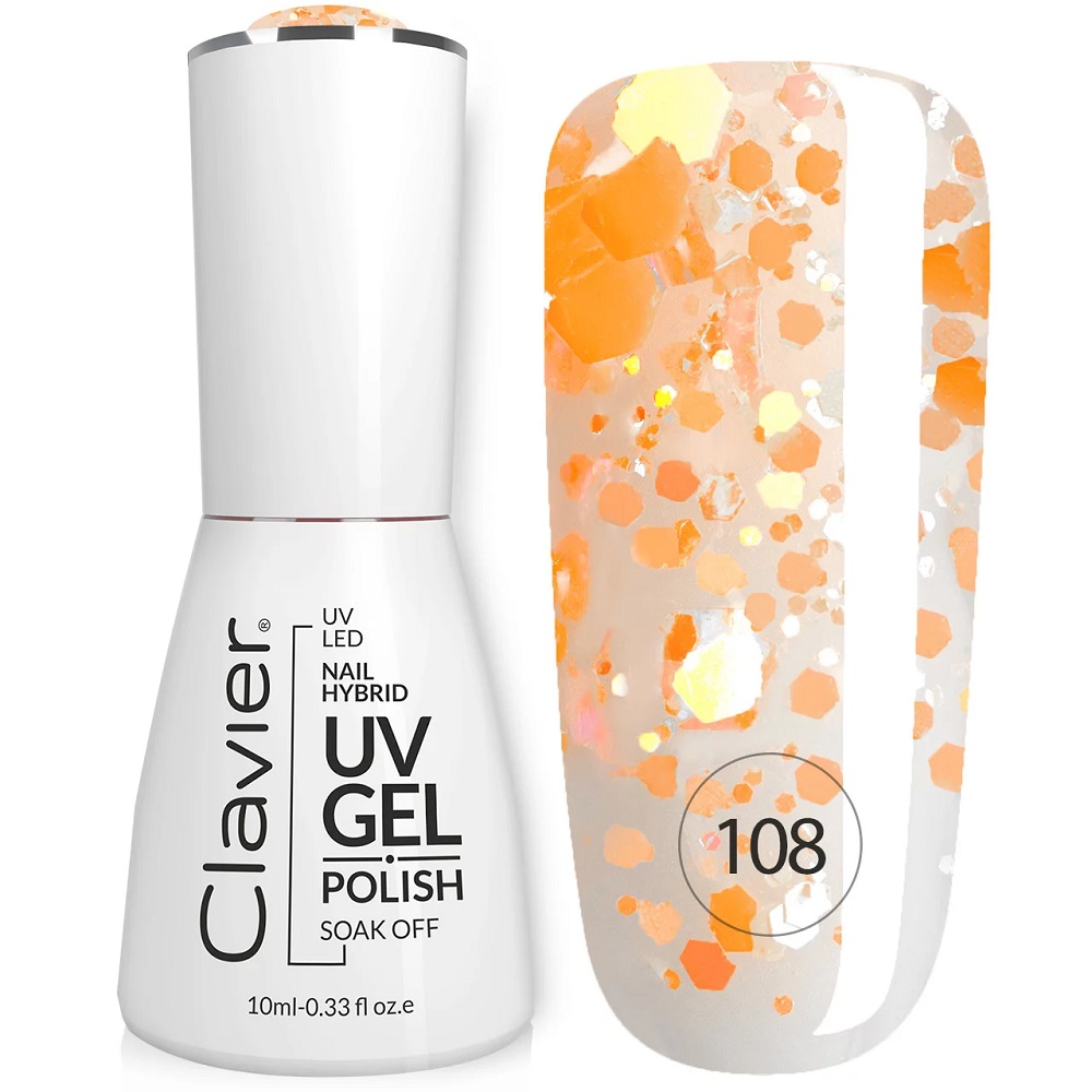13908511697777264 Luxury lakier hybrydowy z drobinkami holograficznymi 108 Orangeade 10ml - obrazek 1