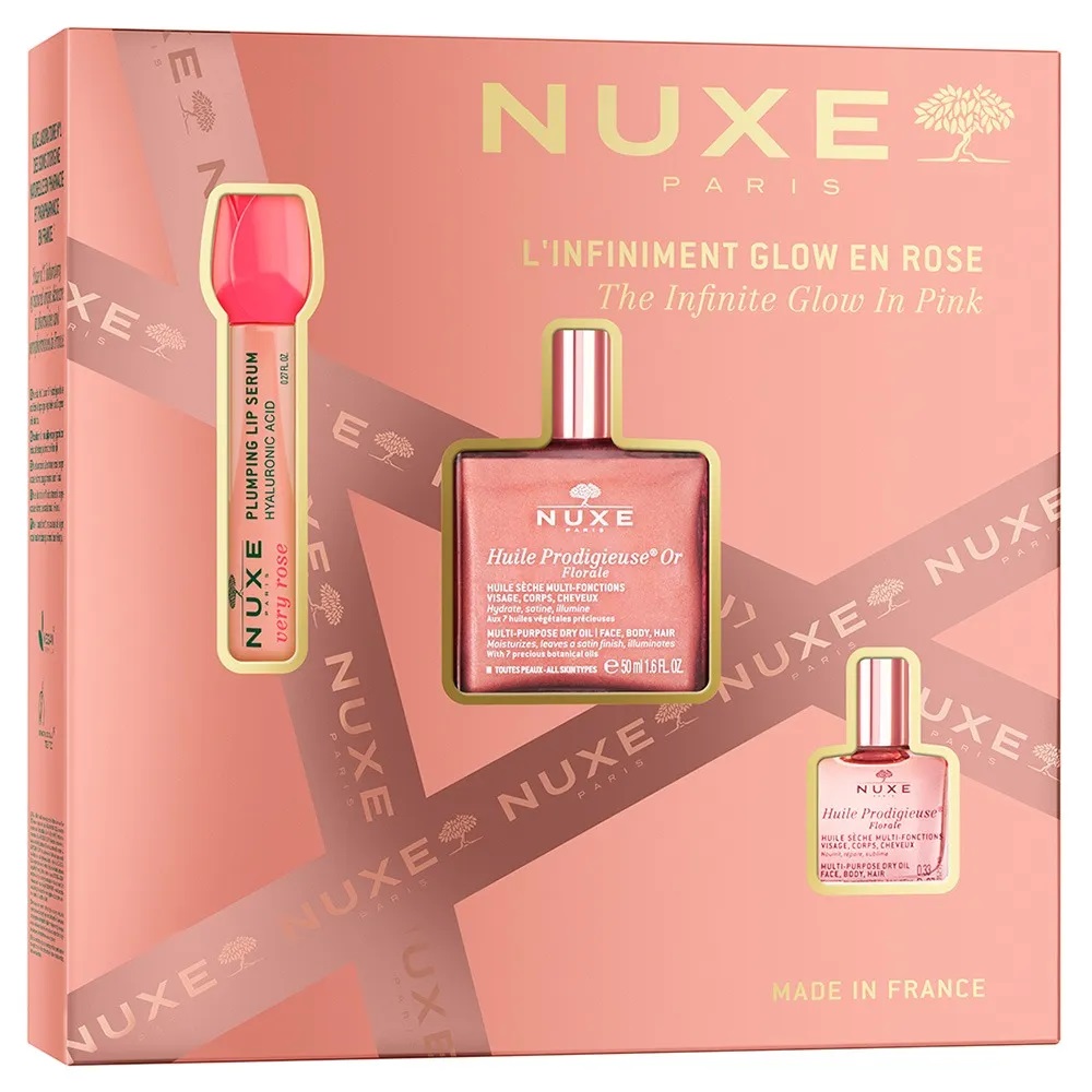 14598611761657170 The Infinite Glow In Pink zestaw suchy olejek z drobinkami 50ml + nawilżające serum powiększające usta 8ml + suchy olejek 10ml - obrazek 1