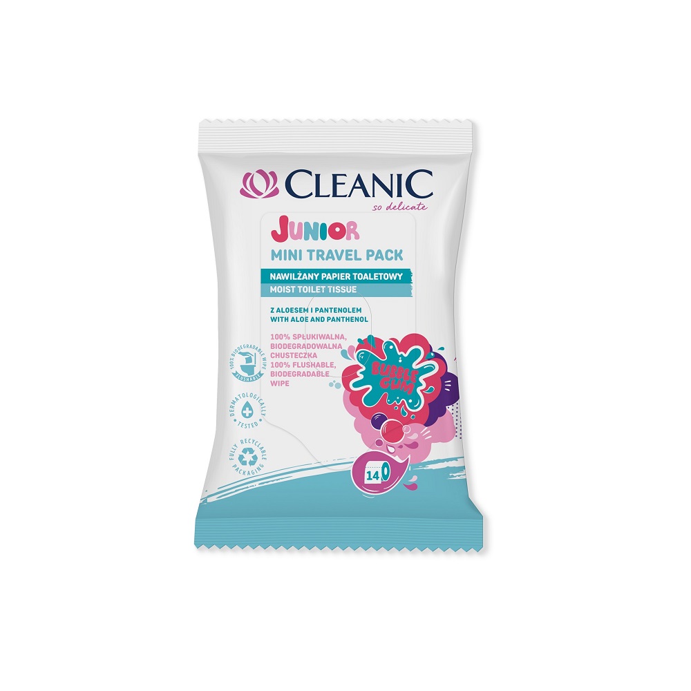 14785071661763605 Junior Mini Travel Pack Moist Toilet Tissue nawilżany papier toaletowy Bubble Gum 14szt. - obrazek 1