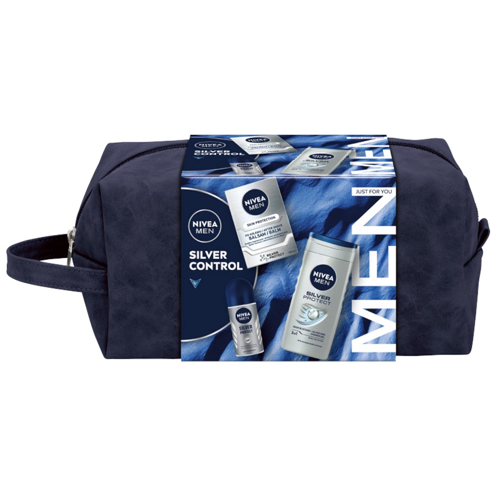Created with GIMP Men Silver Control zestaw balsam po goleniu 100ml + antyperspirant roll-on 50ml + żel pod prysznic 3w1 250ml + kosmetyczka - obrazek 1