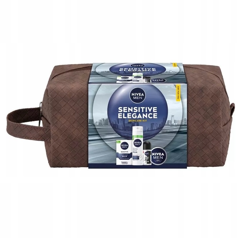 1550871761315723 Men Sensitive Elegance zestaw łagodząca pianka do golenia 200ml + łagodzący balsam po goleniu 100ml + krem uniwersalny 100ml + antyperspirant roll-on 50ml + kosmetyczka - obrazek 1