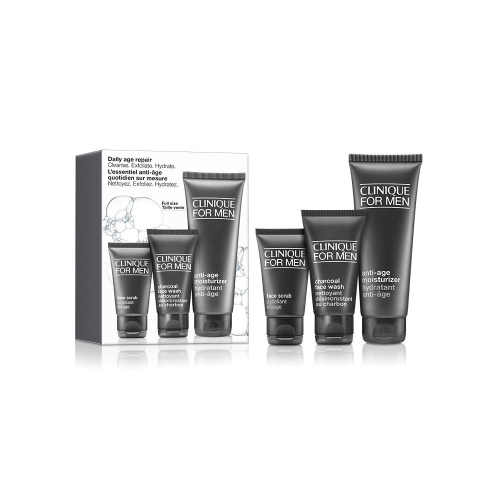 1551151757653813 Clinique For Men Daily Age Repair zestaw krem nawilżający 100ml + peeling do twarzy 30ml + żel do mycia twarzy 50ml - obrazek 1