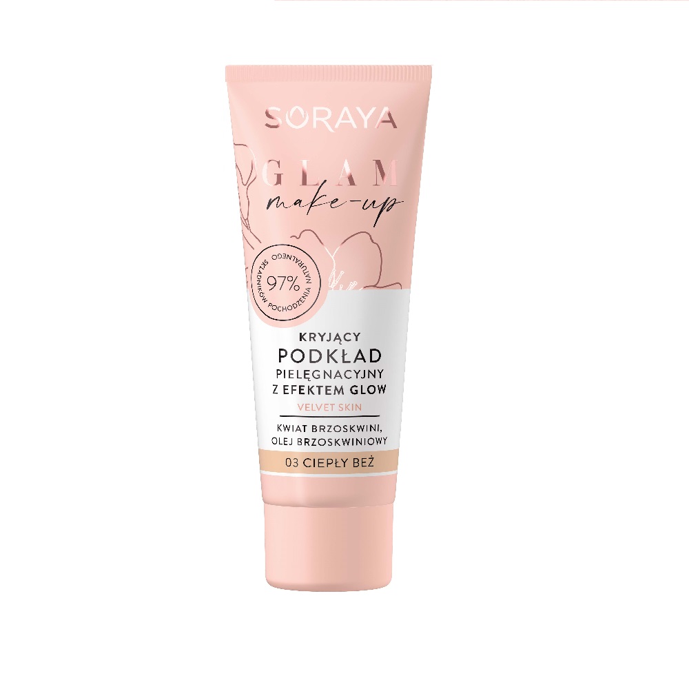 15619021648213856 Glam Make-Up kryjący podkład pielęgnacyjny z efektem glow 03 Ciepły Beż 30ml - obrazek 1