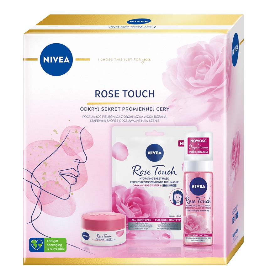 16085821665043057 Rose Touch zestaw nawilżający żel-krem do twarzy 50ml + pianka oczyszczająca do twarzy 150ml + intensywnie nawilżająca maska w płachcie 1szt - obrazek 1