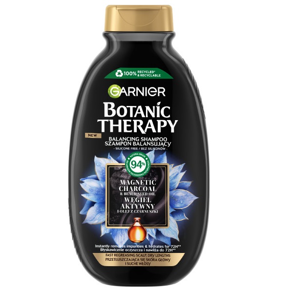 16228711688985961 Botanic Therapy szampon balansujący do przetłuszczających się włosów i suchej skóry głowy Węgiel Aktywny i Olej z Czarnuszki 400ml - obrazek 1