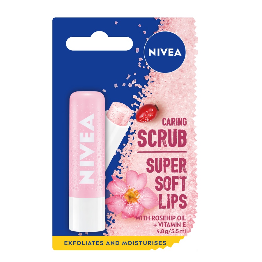 16504601662455103 Caring Scrub pielęgnujący peeling do ust w sztyfcie Dzika Róża 4.8g - obrazek 1