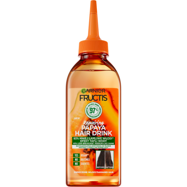 16749231676986185 Fructis Hair Drink Papaya błyskawiczna odżywka lamellarna w płynie do włosów zniszczonych 200ml - obrazek 1