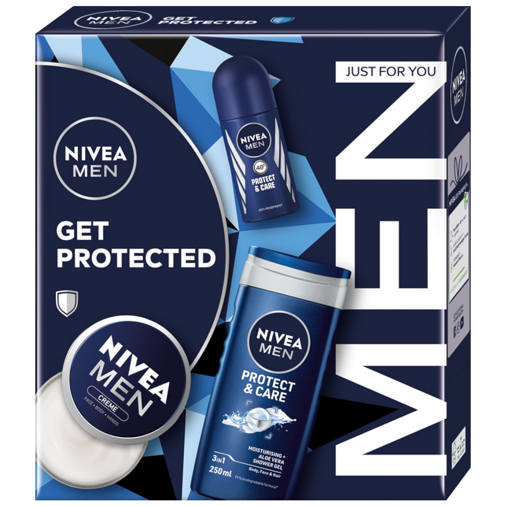 Created with GIMP Men Get Protected zestaw żel pod prysznic 3w1 250ml + antyperspirant roll-on 50ml + krem uniwersalny 75ml - obrazek 1