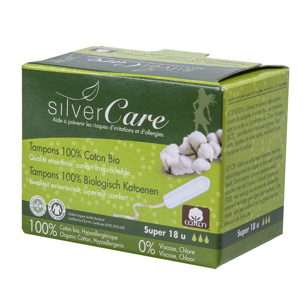 17943891687250595 Silver Care tampony bez aplikatora z bawełny organicznej Super 18szt - obrazek 1