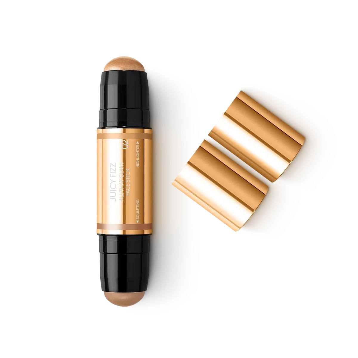 18243781749544486 Juicy Fizz All That Glam Face Stick wielofunkcyjny sztyft do twarzy z matowym bronzerem i rozświetlaczem 02 Golden Aperò 12g - obrazek 1