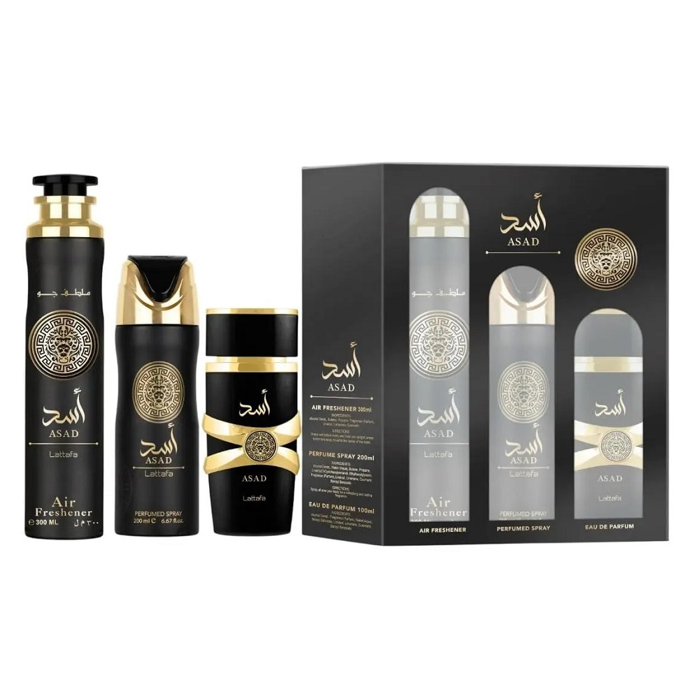 18341611763483234 Asad zestaw woda perfumowana spray 100ml + dezodorant spray 200ml + odświeżacz powietrza 300ml - obrazek 1