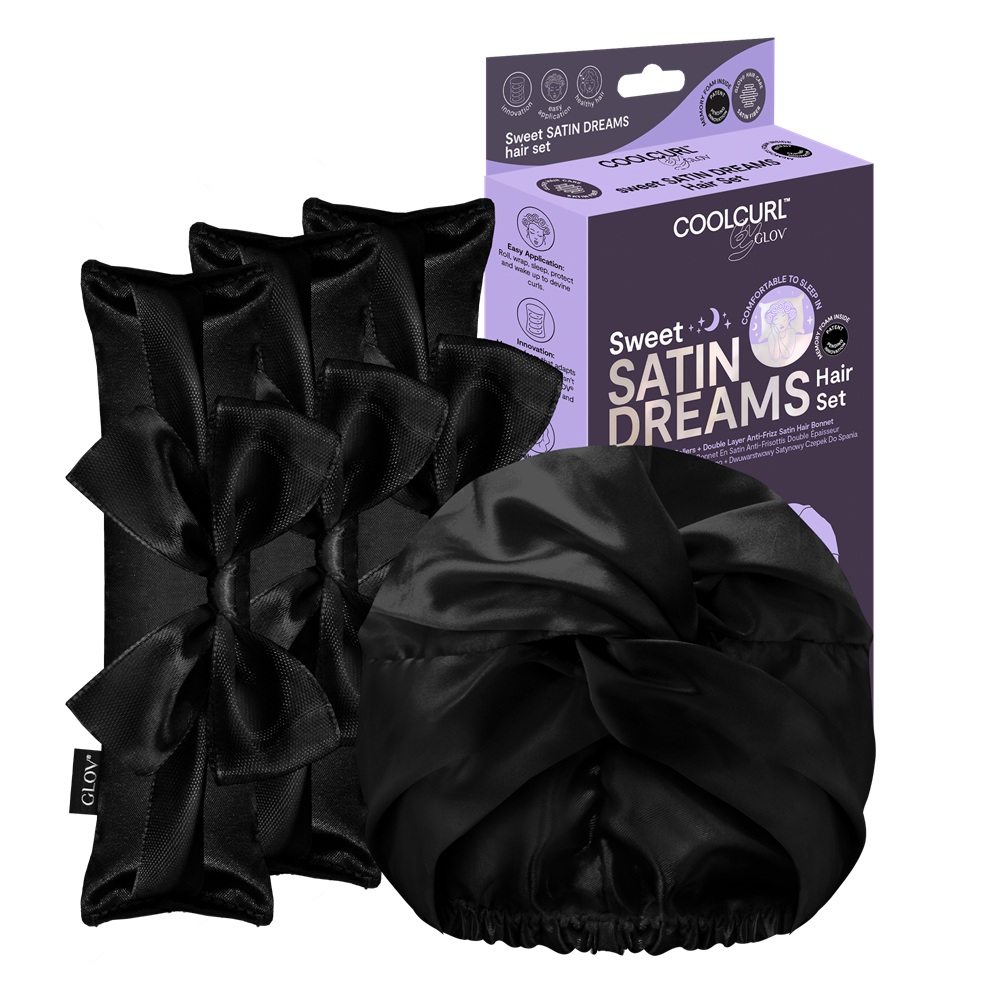 18402881764683182 Sweet Satin Dreams zestaw wałki do kręcenia włosów na zimno 3szt + dwuwarstwowy satynowy czepek do spania 1szt Black - obrazek 1