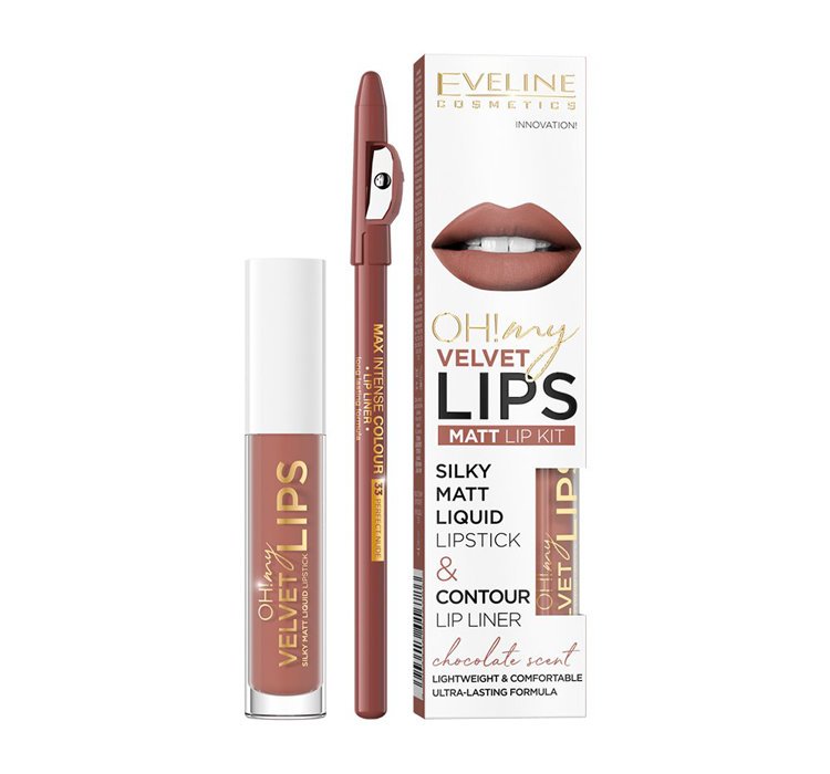 18894351606292934 Oh! My Velvet Lips Liquid Matt Lip Kit zestaw matowa pomadka w płynie 4.5ml + konturówka do ust 1szt 12 Praline Eclair - obrazek 1