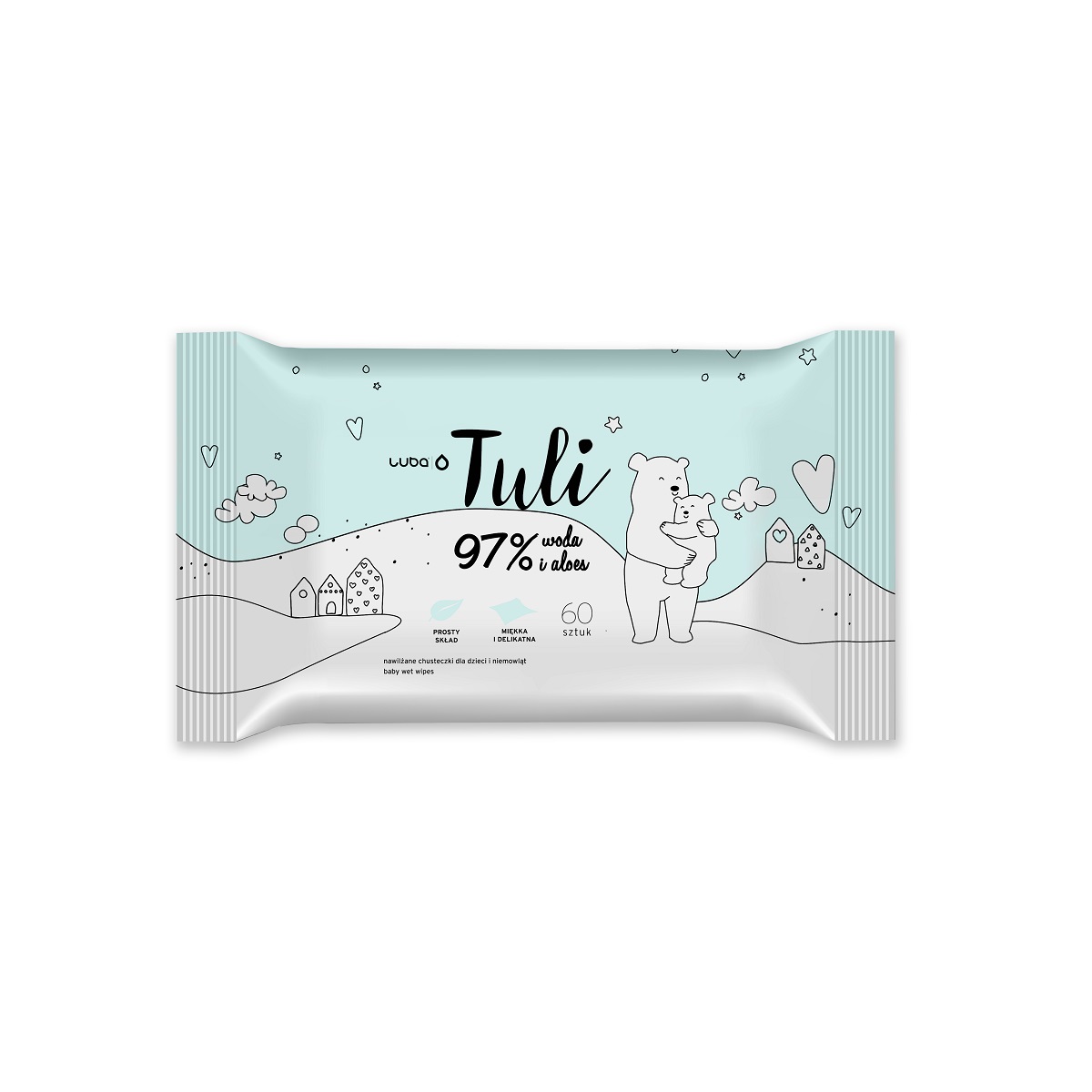 19070491624601195 Tuli nawilżane chusteczki dla dzieci i niemowląt 97% woda i aloes 60szt - obrazek 1