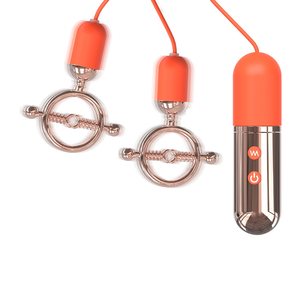 21321271725865117 Forbidden Lock wibrujące zaciski na sutki Red Gold - obrazek 1