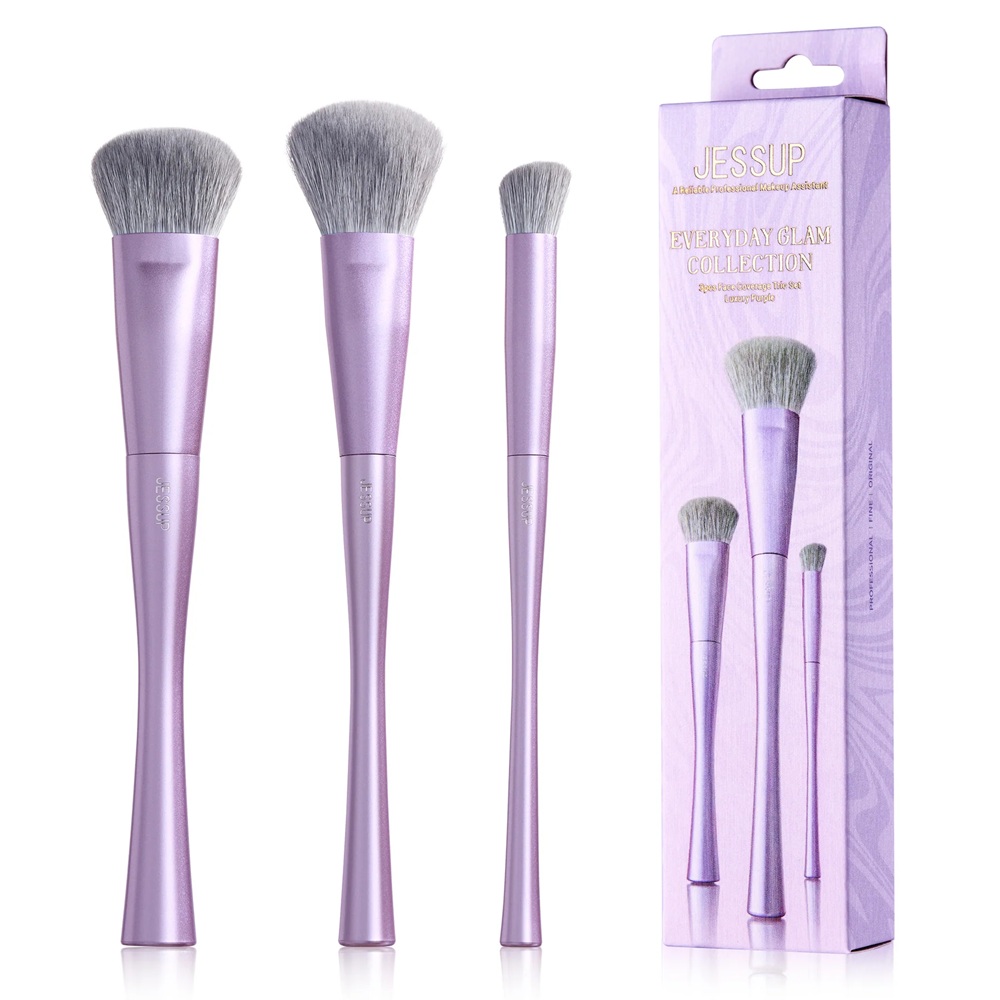 21746001755598761 Luxury Purple Face Coverage Trio Makeup Brush zestaw pędzli do makijażu T513 3szt. - obrazek 1