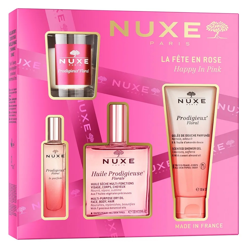 22880001761656169 Happy In Pink zestaw suchy olejek regenerujący 100ml + żel pod prysznic 100ml + perfumy 15ml + świeca zapachowa 60g - obrazek 1