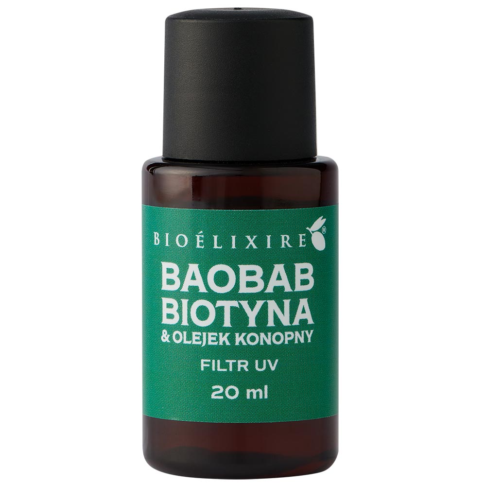 23051601687529735 Silikonowe serum do włosów Baobab + Biotyna & Olejek Konopny 20ml - obrazek 1