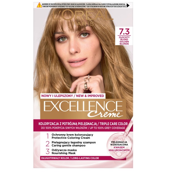 23241671745481542 Excellence Creme farba do włosów 7.3 Złocisty Blond - obrazek 1