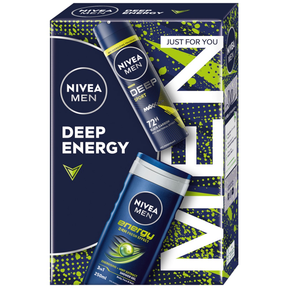 Created with GIMP Men Deep Energy zestaw żel pod prysznic 3w1 250ml + antyperspirant spray 150ml - obrazek 1