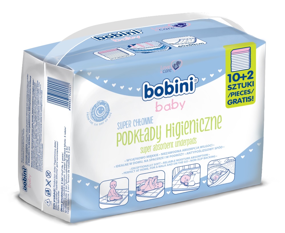 23522021570615543 Bobini Baby podkłady higieniczne dla niemowląt i dzieci 12szt - obrazek 1