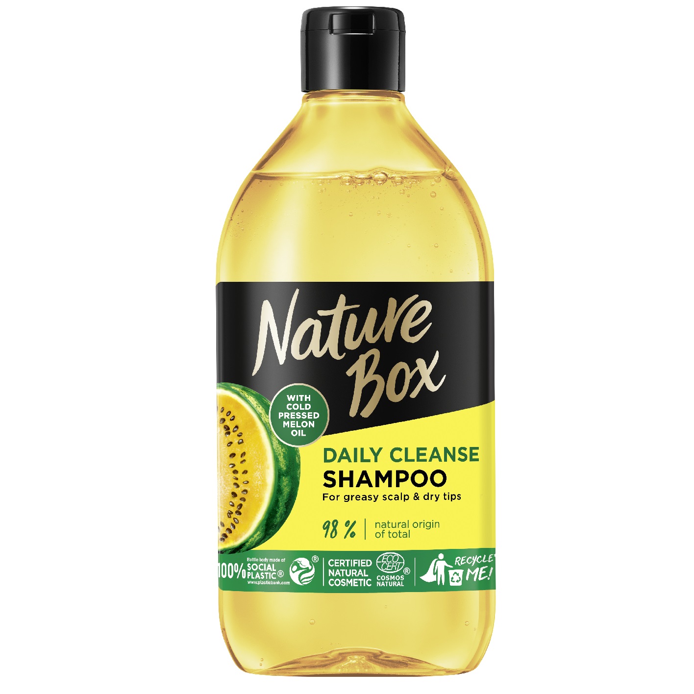 23797021678193553 Melon Oil szampon do włosów oczyszczający do przetłuszczającej się skóry głowy i wysuszonych końcówek z olejem z pestek z żółtego arbuza 385ml - obrazek 1