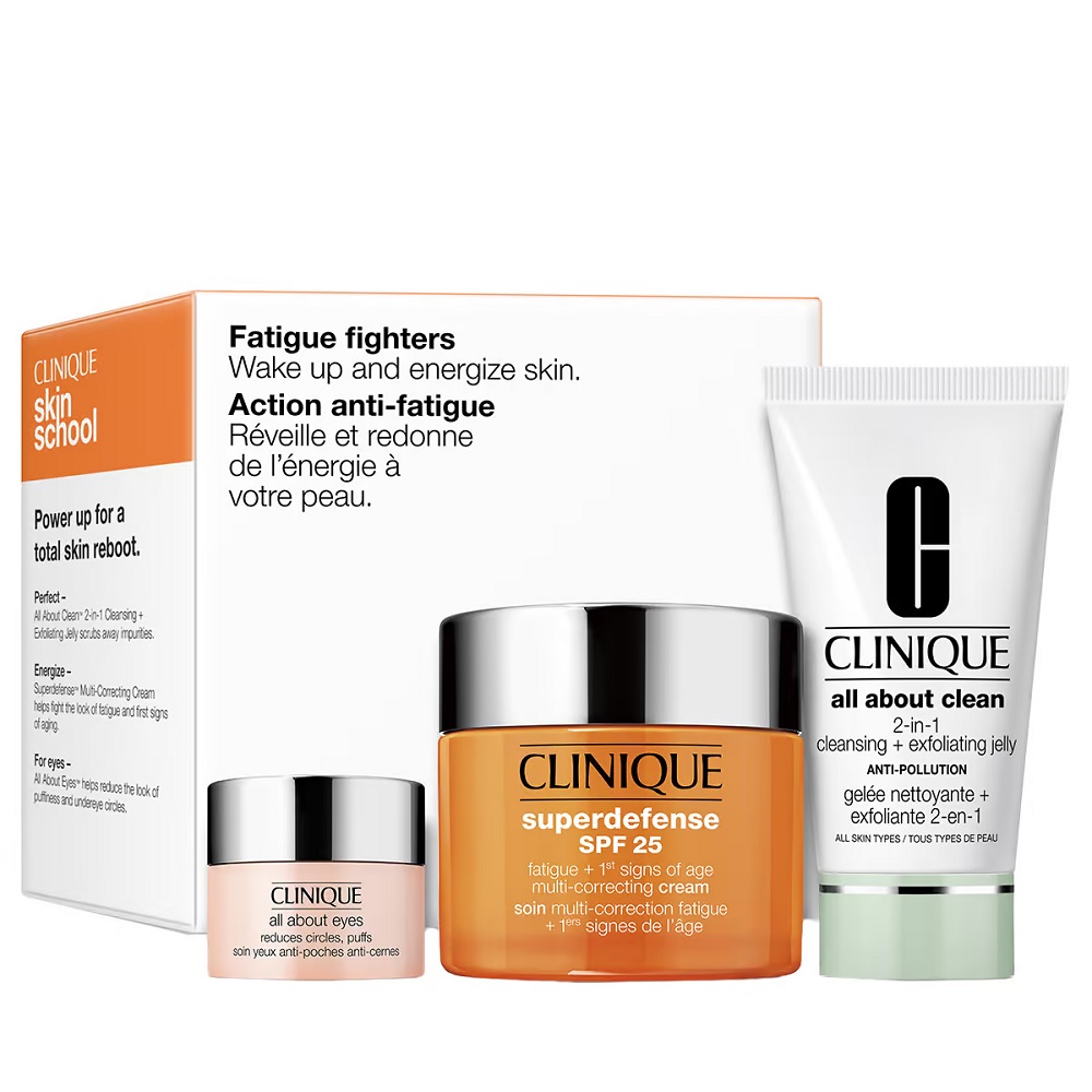 24241661689740407 Fatigue Fighters zestaw All About Clean 2-in-1 Cleansing + Exfoliating Jelly 30ml + Superdefense SPF25 50ml + All About Eyes 5ml - obrazek 1