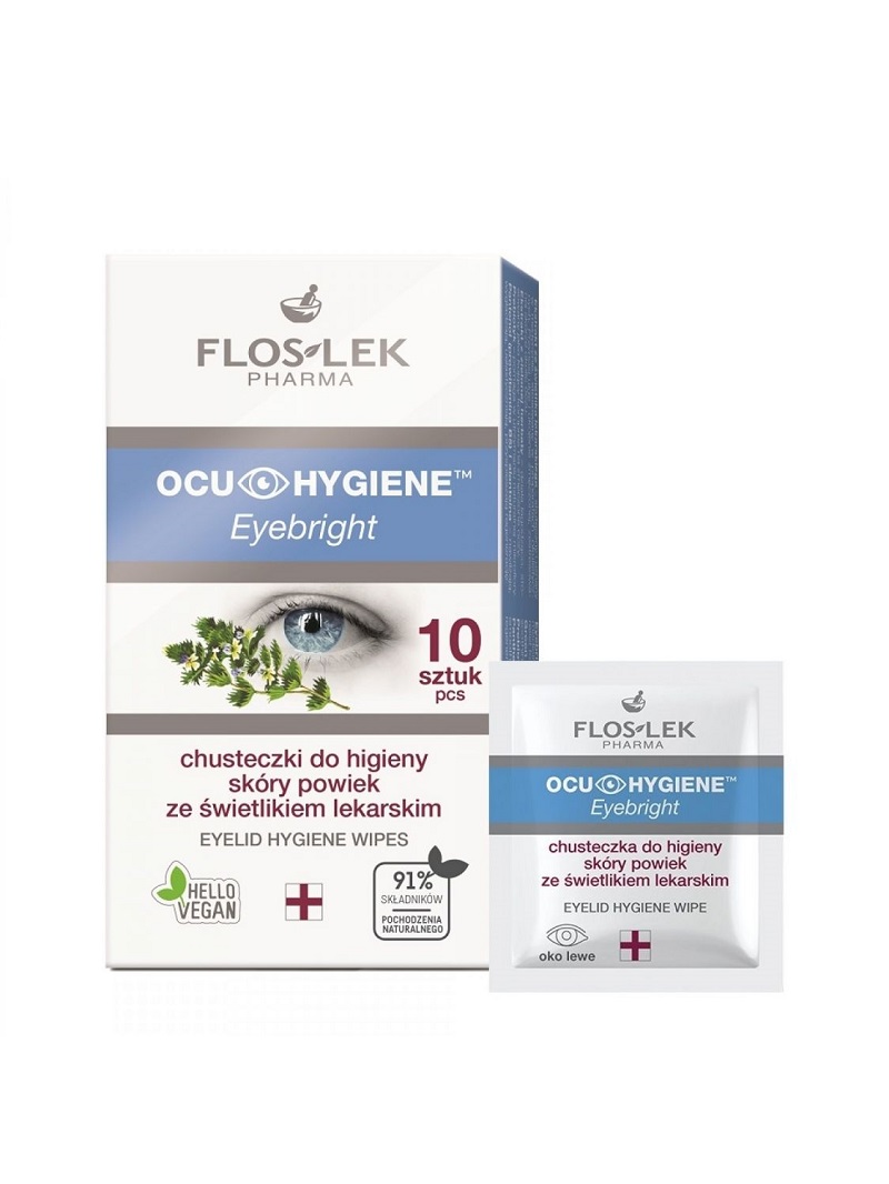 24512301622021207 Ocu Hygiene Eyebright chusteczki do higieny skóry powiek ze świetlikiem lekarskim 10szt - obrazek 1
