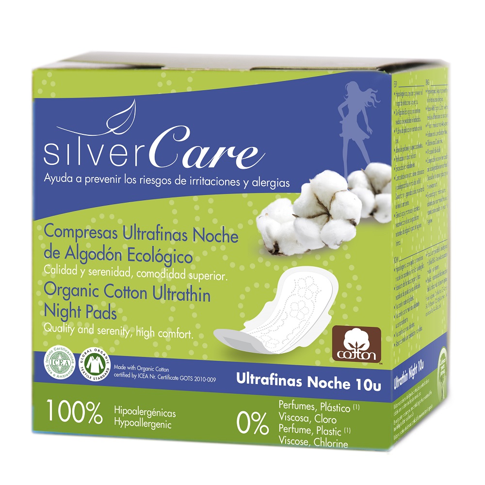 24577491687250086 Silver Care ultracienkie bawełniane podpaski na noc ze skrzydełkami z bawełny organicznej 10szt - obrazek 1