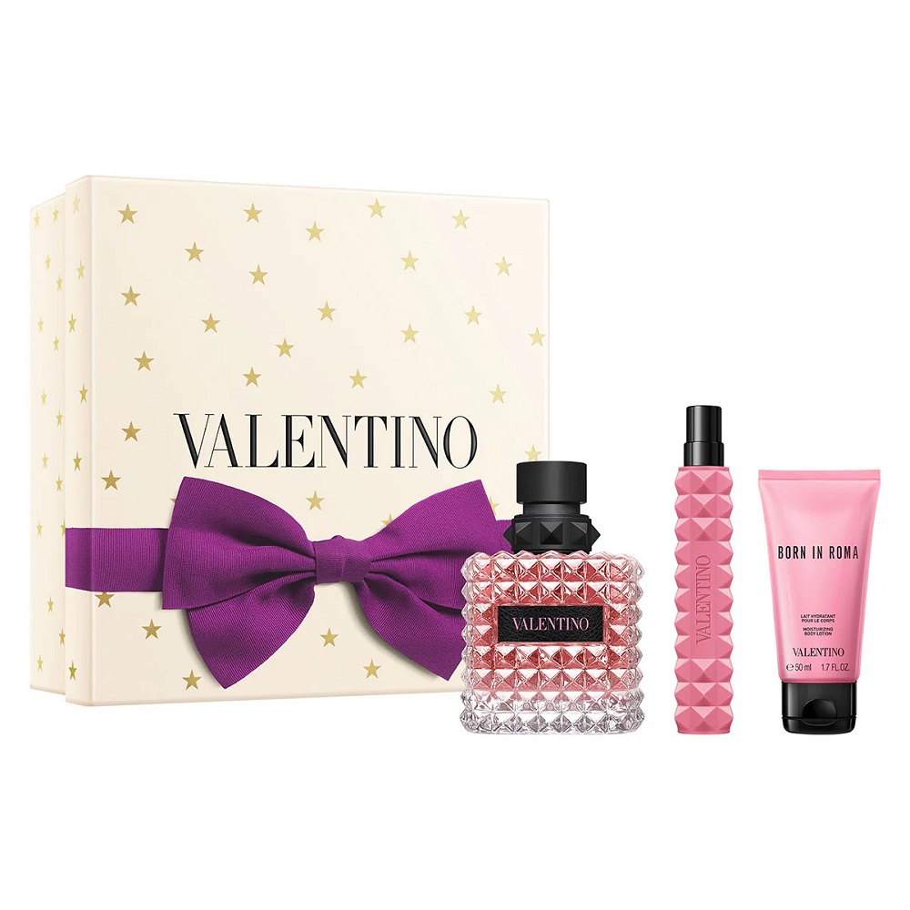 24945411763228035 Donna Born In Roma zestaw woda perfumowana spray 100ml + woda perfumowana spray 10ml + balsam do ciała 50ml - obrazek 1