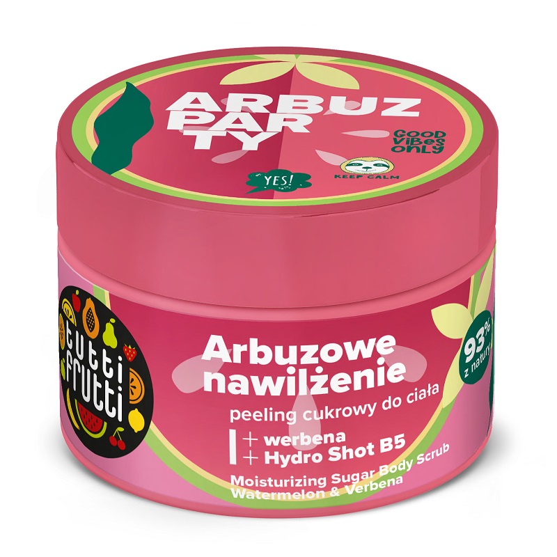 25425851692192657 Tutti Frutti nawilżający peeling cukrowy do ciała Arbuz i Werbena + Hydro Shot B5 300g - obrazek 1