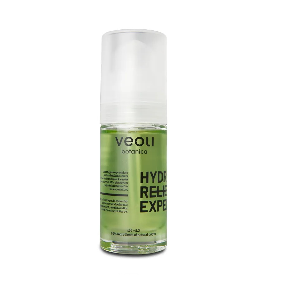 25450131739516789 Hydra Relief Expert nawadniająco-wyciszające multi-molekularne serum do twarzy z kompleksem kwasów hialuronowych 15% ekstraktem z wąkrotki azjatyckiej 3% i prebiotykami 2% 30ml - obrazek 1