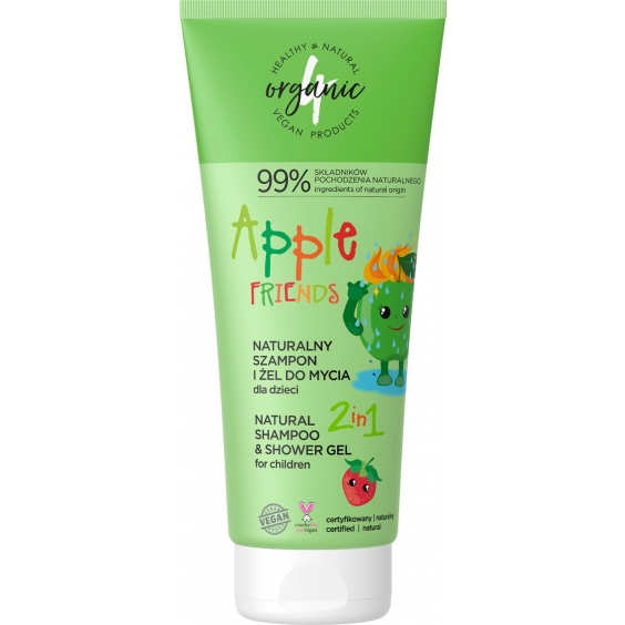 25539191659601054 Naturalny szampon i żel do mycia dla dzieci 2w1 Apple Friends 200ml - obrazek 1
