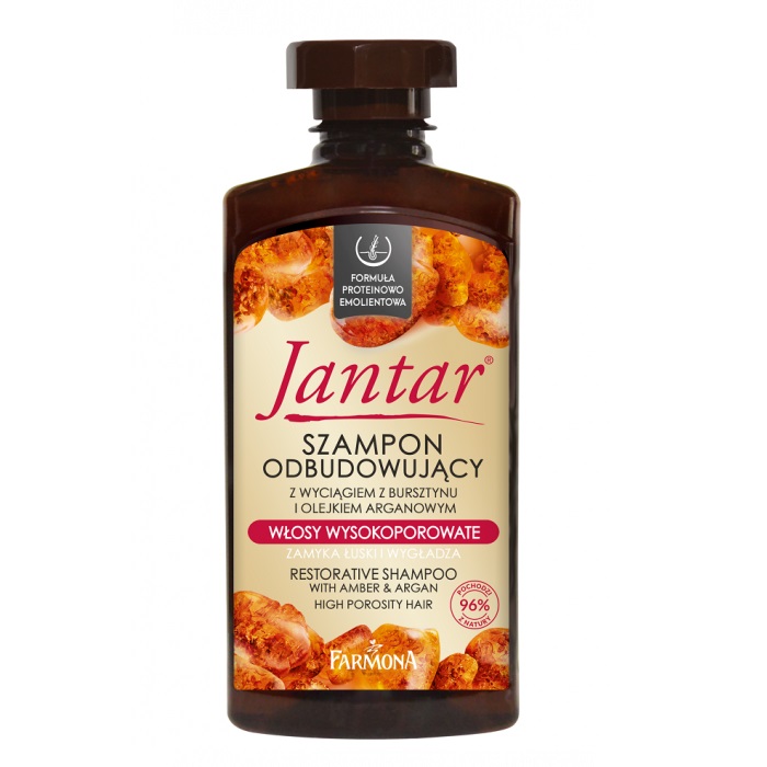 25922801686825424 Jantar szampon z wyciągiem z bursztynu i olejem arganowym do włosów wysokoporowatych 330ml - obrazek 1