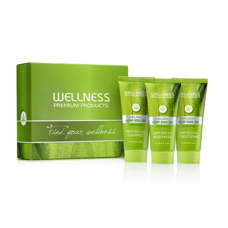 2793041642146985 Cannabis Hemp Seed Oil Travel Kit zestaw szampon do włosów 50ml + maska do włosów 50ml + odżywka do włosów 50ml - obrazek 1