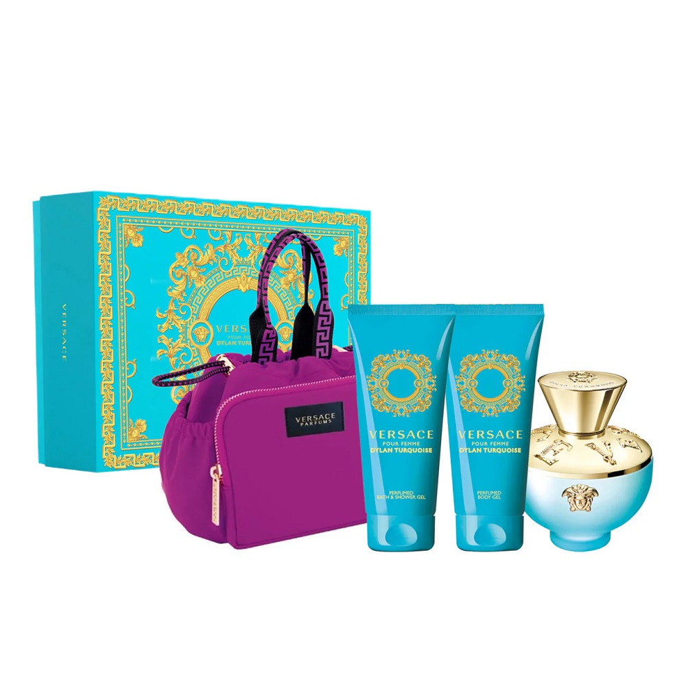 28435401730178046 Dylan Turquoise Pour Femme zestaw woda toaletowa spray 100ml + żel pod prysznic 100ml + żel do ciała 100ml + torba kosmetyczna - obrazek 1