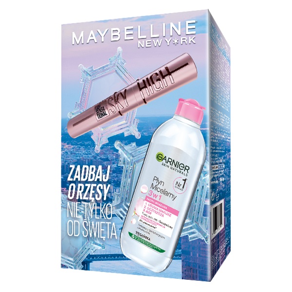 28909481731658156 Zestaw Lash Sensational Sky High wydłużający tusz do rzęs Black 7.2ml + Garnier płyn micelarny 3w1 400ml - obrazek 1
