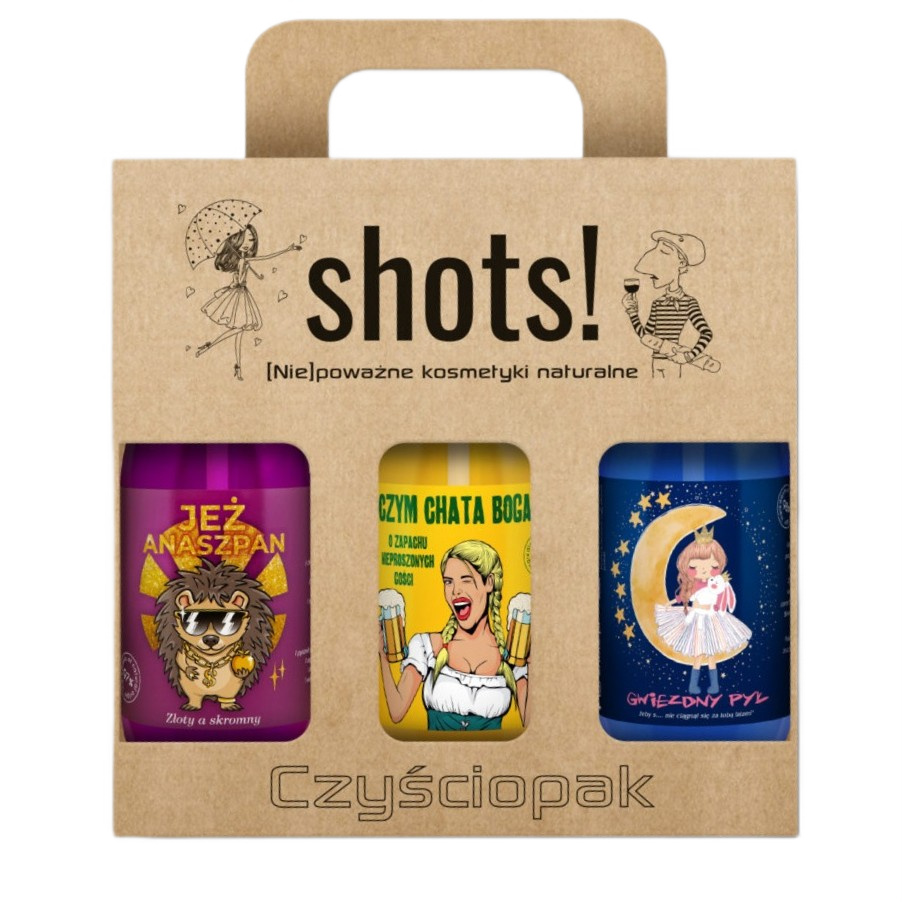 29414401754031970 Shots! Czyściopak zestaw Jeż Anaszpan żel pod prysznic 500ml + Czym Chata Bogata żel pod prysznic 500ml + Gwiezdny Pył żel pod prysznic 500ml - obrazek 1