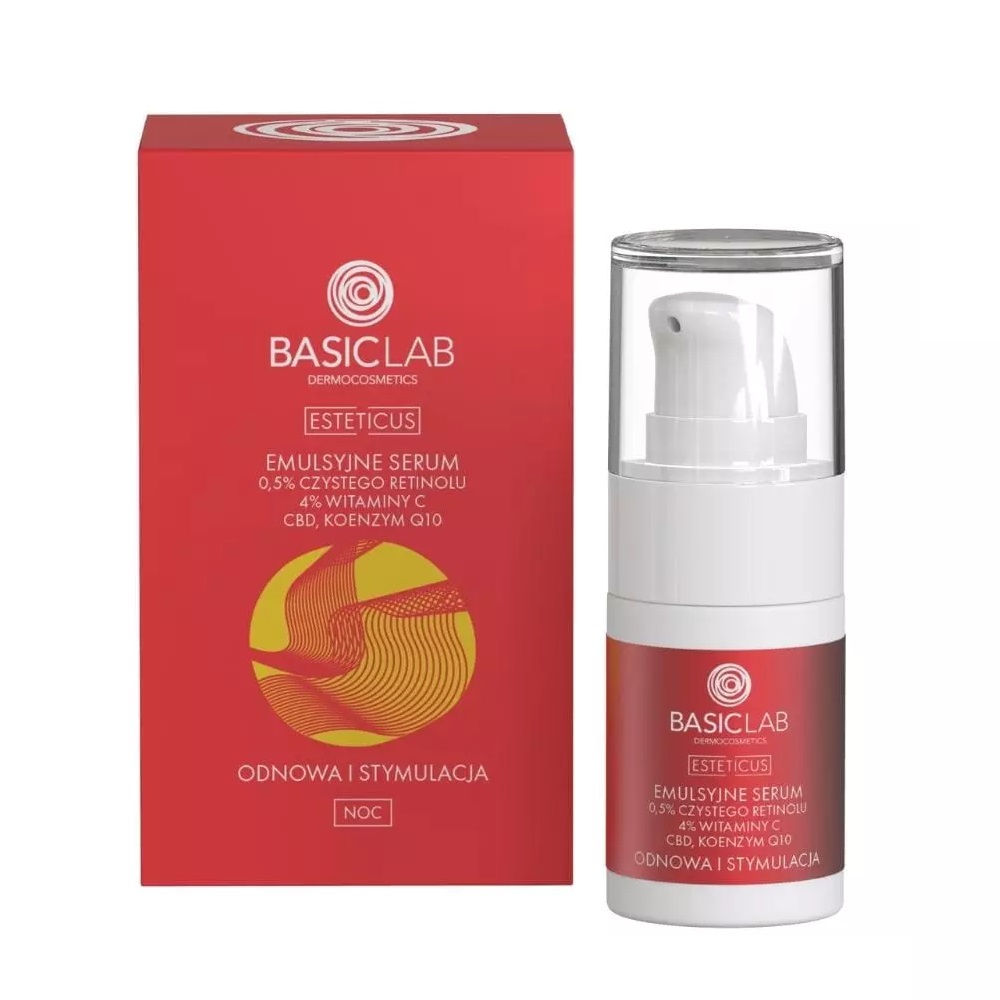 31607661709908905 Esteticus emulsyjne serum z 0.5% czystego retinolu 4% witaminy C CBD i koenzymem Q10 Odnowa i Stymulacja 15ml - obrazek 1