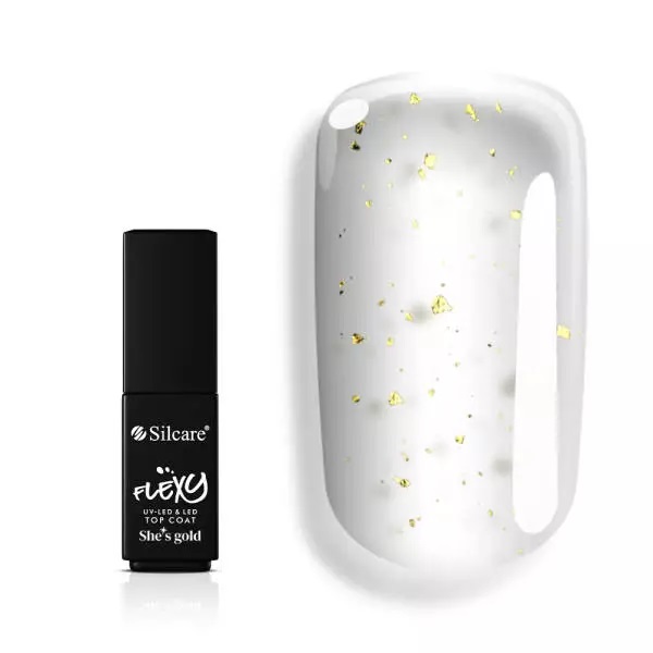 32093051649138834 Flexy She's Gold Top Coat preparat nawierzchniowy z drobinkami w kolorze złota 4.5g - obrazek 1