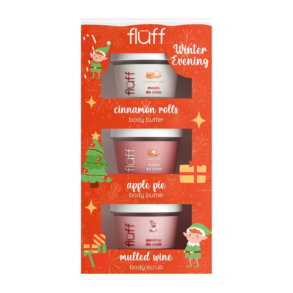 32676321729493534 Winter Evening zestaw peeling do ciała Grzane Wino 100ml + masło do ciała Szarlotka 100ml + masło do ciała Bułeczki Cynamonowe 100ml - obrazek 1