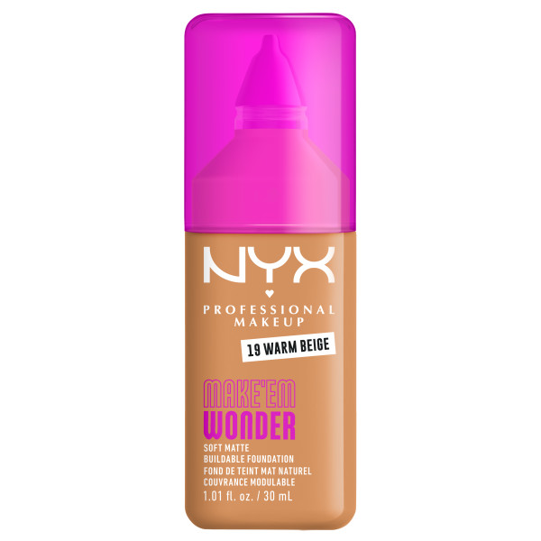 32839131767367668 Make'Em Wonder podkład do twarzy z długotrwałym kryciem 19 Warm Beige 30ml - obrazek 1