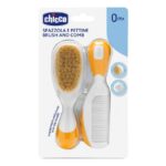 Brush and Comb zestaw szczotka z naturalnego włosia + grzebyk 0m+ Pomarańczowy