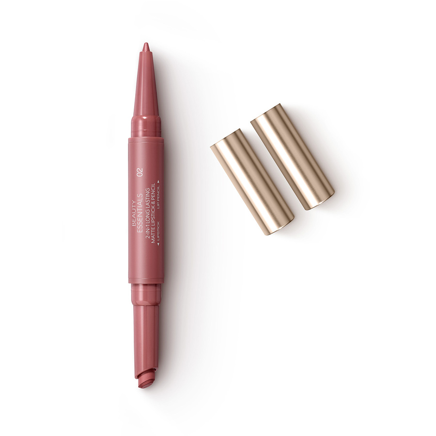 KC000000605002B Beauty Essentials 2-In-1 Long Lasting Matte Lipstick & Pencil matowa pomadka i kredka o trwałości do 8h 02 Hearty Brown 0.9g - obrazek 1