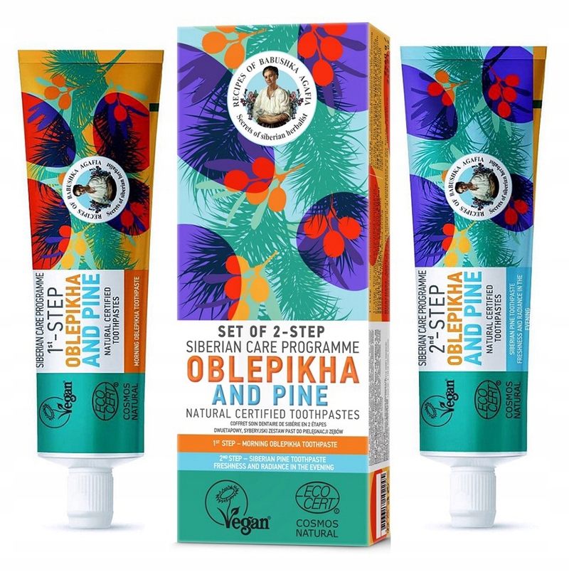 34463821632309430 Natural Toothpastes dwuetapowy zestaw naturalnych past do zębów Rokitnik Ałtajski i Sosna Agafii 2x60g - obrazek 1